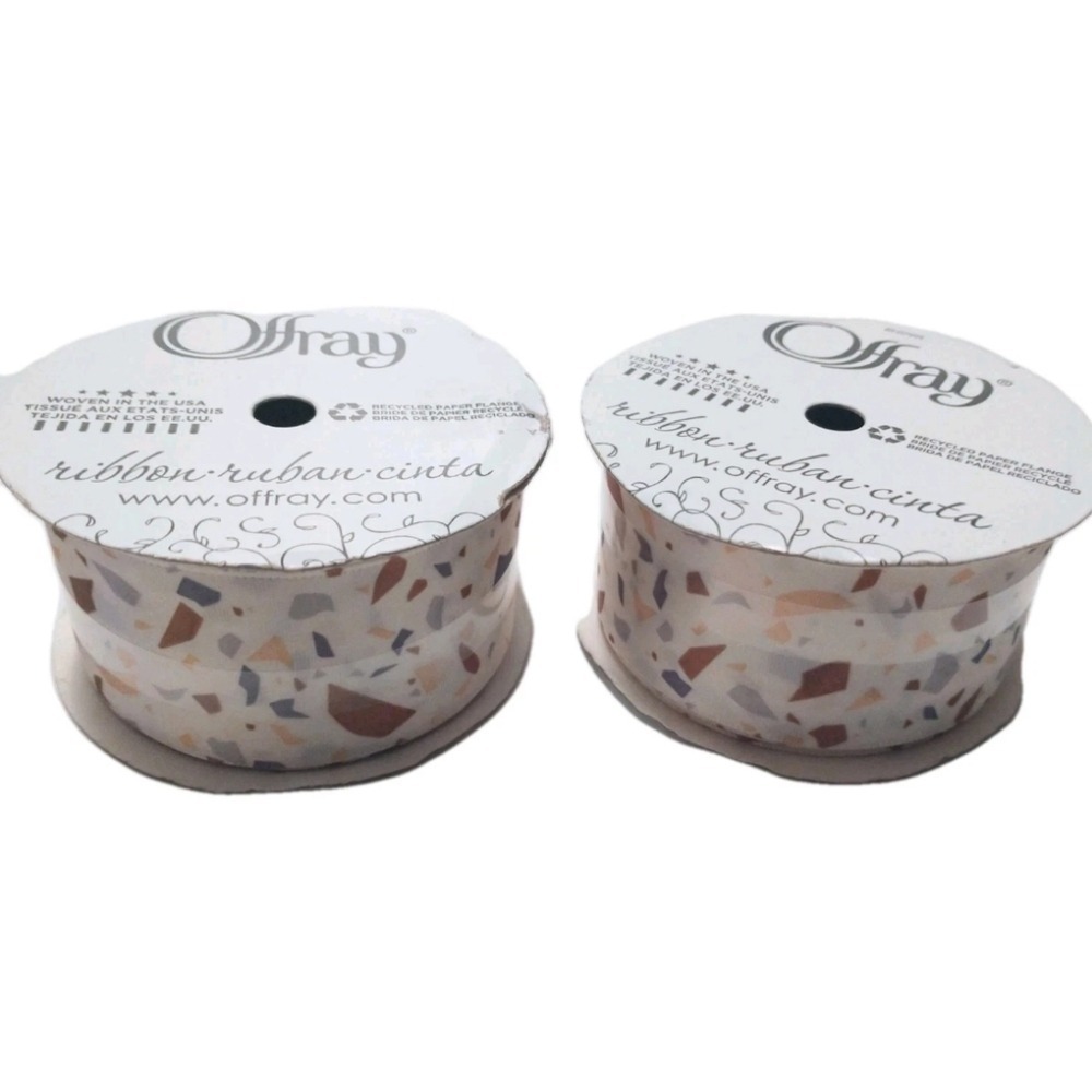 Offray Satin Ribbon 1.5" x 9' Neutral Terrazzo Single Faced Lot Of 2 16 3687